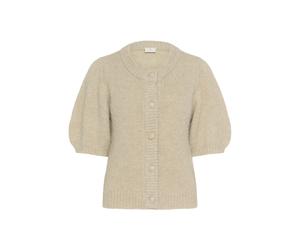 Strickjacke KAFFE "Strickjacke KAemelie", Damen, Gr. XXL, beige (feather gray melange), Obermaterial: 64% Polyester PES. 18% Polyacryl PAN. 10% Wolle mw. 5% Alpaka WP. 3% Elasthan EL., Strickjacken St