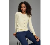 Strickjacke KANGAROOS, Damen, Gr. 32/34, butter gelb, Feinstrick, Obermaterial: 50% Baumwolle, 50% Polyacryl, figurbetont hüftlang, Rundhals, Rippstrickbündchen, Strickjacken Strickjacke, Strickjacke 