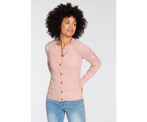 Strickjacke KANGAROOS, Damen, Gr. 32/34, rosa (rosa melange), Feinstrick, Obermaterial: 50% Baumwolle, 50% Polyacryl, Zopfmuster, meliert, figurbetont hüftlang, Rundhals, Rippstrickbündchen, Strickjac
