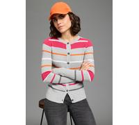 Strickjacke KANGAROOS, Damen, Gr. 36/38, grau, pink, orange, Rippstrick, Obermaterial: 50% Baumwolle, 50% Polyacryl, figurbetont hüftlang, Rundhals, Rippbündchen, Strickjacken Strickjacke, mit Zopfmus