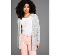 Strickjacke KANGAROOS, Damen, Gr. 36/38, weiß (grau, weiß, meliert), Strick, Obermaterial: 50% Baumwolle, 50% Polyacryl, meliert, weit hüftbedeckend, ohne Ausschnitt, angeschnitten Rippbündchen, Stric