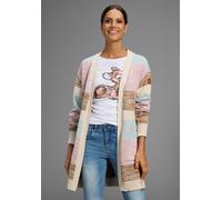 Strickjacke KANGAROOS, Damen, Gr. 36/38, weiß (sanftes weiß), Strick, Obermaterial: 60% Baumwolle, 40% Polyacryl, colorblocking, gestreift, oversize hüftbedeckend, tiefer V-Ausschnitt, Rippbündchen, S