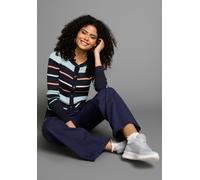 Strickjacke KANGAROOS, Damen, Gr. 48/50, blau (marine, gestreift), Rippstrick, Obermaterial: 50% Baumwolle, 50% Polyacryl, Zopfmuster, gestreift, figurbetont hüftlang, Rundhals, Rippbündchen, Strickja