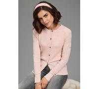 Strickjacke KANGAROOS, Damen, Gr. 48/50, rosa (rosa melange), Feinstrick, Obermaterial: 50% Baumwolle, 50% Polyacryl, Zopfmuster, meliert, figurbetont hüftlang, Rundhals, Rippstrickbündchen, Strickjac