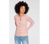 Strickjacke KANGAROOS, Damen, Gr. 48/50, rosa (rosa melange), Feinstrick, Obermaterial: 50% Baumwolle, 50% Polyacryl, Zopfmuster, meliert, figurbetont hüftlang, Rundhals, Rippstrickbündchen, Strickjac