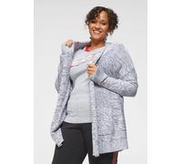 Strickjacke KANGAROOS, Damen, Gr. 48/50, weiß (grau, weiß, meliert), Strick, Obermaterial: 50% Baumwolle, 50% Polyacryl, meliert, weit hüftbedeckend, ohne Ausschnitt, angeschnitten Rippbündchen, Stric