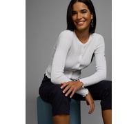 Strickjacke KANGAROOS, Damen, Gr. 48/50, weiß, Rippstrick, Obermaterial: 50% Baumwolle, 50% Polyacryl, figurbetont taillenbedeckt, Rundhals, gewellter Abschluss, Strickjacken Strickjacke, aus Pointell