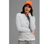 Strickjacke KANGAROOS, Damen, Gr. 52/54, grau (graumélange), Feinstrick, Obermaterial: 50% Baumwolle, 50% Polyacryl, meliert, figurbetont hüftlang, Rundhals, Rippstrickbündchen, Strickjacken Strickjac