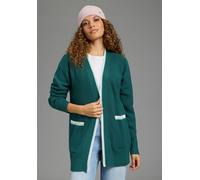 Strickjacke KANGAROOS, Damen, Gr. 52/54, grün (petrol), Strick, Obermaterial: 50% Viskose, 28% Polyester, 22% Polyamid, bequem hüftbedeckend, V-Ausschnitt, eingesetzt angesetztes Bündchen, Strickjacke