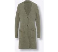 Strickjacke HEINE, Damen, Gr. 42, grün (khaki, meliert), 74% Polyacryl, 23% Polyester, 3% Elasthan, unifarben, Strickjacken Strickjacke (39859037-42) khaki, meliert