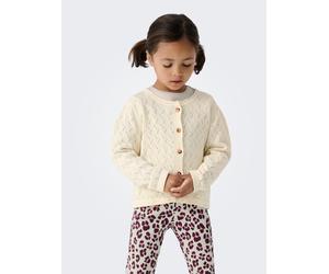Strickjacke KIDS ONLY "KMGMEGAN LIFE LS CARDIGAN KNT NOOS", Mädchen, Gr. 104, beige (weißcap gray), Strick, Obermaterial: 100% Baumwolle, Strukturmuster, unifarben, loose fit normal, Rundhals, Strickj