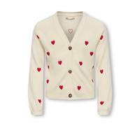 Strickjacke KIDS ONLY "KOGDANA LIFE LS HEART VNECK CARDIGAN KNT", Mädchen, Gr. 134/140, tofu detail:emb barbados cherry, heart, Strick, Obermaterial: 50% Viskose, 27% Nylon, 23% Polyester, bestickt, u