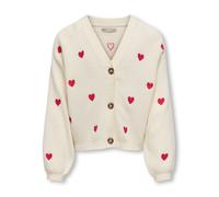 Strickjacke KIDS ONLY "KOGDANA LIFE LS HEART VNECK CARDIGAN KNT", Mädchen, Gr. 158 (164), beige (birch detail), Strick, Obermaterial: 50% Viskose, 27% Nylon, 23% Polyester, unifarben, loose fit normal