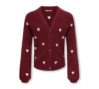 Strickjacke KIDS ONLY "KOGDANA LIFE LS HEART VNECK CARDIGAN KNT", Mädchen, Gr. 158/164, cabernet detail:emb tofu, hearts, Strick, Obermaterial: 50% Viskose, 27% Nylon, 23% Polyester, bestickt, unifarb