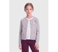 Strickjacke KIDS ONLY "KOGDORA DETAIL LS O-NECK CARDIGAN KNT", Mädchen, Gr. 146/152, grau (light grau melange detail:foxglove bows, flowers), Strick, Obermaterial: 77% Polyester, 20% Polyacryl, 3% Ela