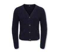 Strickjacke KIDS ONLY "KOGKATIA LS CABLE V-NECK CARDI KNT", Mädchen, Gr. 122/128, blau (night sky detail:melange, gold heart buttons), Strick, Obermaterial: 50% Viskose, 27% Nylon, 23% Polyester, unif