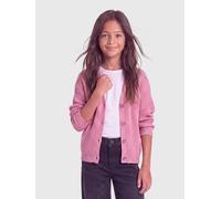 Strickjacke KIDS ONLY "KOGMANDY LS SHORT BOXY CARDIGAN KNT NOOS", Mädchen, Gr. 122/128, foxglove detail:melange, Strick, Obermaterial: 50% Viskose, 27% Nylon, 23% Polyester, meliert, regular fit hüftl