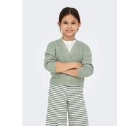 Strickjacke KIDS ONLY "KOGMANDY LS SHORT BOXY CARDIGAN KNT NOOS", Mädchen, Gr. 146/152, hedge grün detail:melange, Strick, Obermaterial: 50% Viskose, 27% Nylon, 23% Polyester, meliert, regular fit hüf