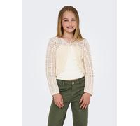Strickjacke KIDS ONLY "KOGMARINA LIFE 3/4 CROP V-NECK KNT NOOS", Mädchen, Gr. 122/128, birch, Strick, Obermaterial: 70% Baumwolle, 30% Polyester, Strukturmuster, unifarben, regular fit taillenbedeckt,