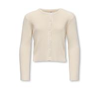 Strickjacke KIDS ONLY "KOGNATASCHA LS O-NECK CARD CP KNT NOOS", Mädchen, Gr. 122/128, beige (birch), Strick, Obermaterial: 80% Viskose, 20% Nylon, unifarben, regular fit taillenbedeckt, Rundhals, Stri