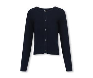 Strickjacke KIDS ONLY "KOGNATASCHA LS O-NECK CARD CP KNT NOOS", Mädchen, Gr. 122/128, blau (night sky), Strick, Obermaterial: 80% Viskose, 20% Nylon, unifarben, regular fit taillenbedeckt, Rundhals, S