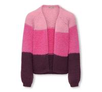 Strickjacke KIDS ONLY "KOGNORDIC LIFE LS OVS STRIPE CARDI KNT", Mädchen, Gr. 158/164, rosa (sea pink stripes:mauve wine, knockout pink), Strick, Obermaterial: 100% Polyester, colorblocking, normal, V-