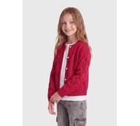 Strickjacke KIDS ONLY "KOGPEPPE LS CABLE CARDIGAN KNT", Mädchen, Gr. 134/140, rot (scooter), Strick, Obermaterial: 100% Baumwolle, unifarben, normal, Rundhals, Strickjacken Strickjacke, Baumwolle (791