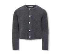 Strickjacke KIDS ONLY "KOGPIUMO PETRA PEARL O-NECK CAR CP KNT", Mädchen, Gr. 122/128, grau (schwarzened pearl), Strick, Obermaterial: 50% Nylon, 50% Polyacryl, unifarben, Rundhals, Strickjacken Strick