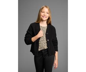 Strickjacke KIDSWORLD "Strickjacke Basic-Style", Mädchen, Gr. 128/134, schwarz, Feinstrick, Obermaterial: 100% Polyacryl, unifarben, Basic hüftlang, V-Ausschnitt, Rippbündchen, Strickjacken Strickjack
