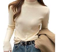 Strickjacke Langarm Damen Rollkragen für Büro Alltag(Apricot L) | Langarm, Rollkragen, warmes Viskose-Material, weich, für kalte Tage, einfache Pflege