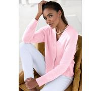 Strickjacke LASCANA, Damen, Gr. 36/38, blau (rosé), Strick, Obermaterial: 100% Kaschmir, unifarben, figurumspielend hüftlang, V-Ausschnitt, Rippstrickbündchen, Strickjacken Strickjacke, weiche Kaschmi