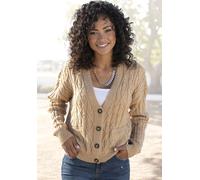 Strickjacke LASCANA, Damen, Gr. 36/38, braun (camelfarben), Strick, Obermaterial: 50% Polyacryl, 50% Polyester, unifarben, modisch, figurumspielend hüftlang, V-Ausschnitt, Langarm Rippstrickbündchen,