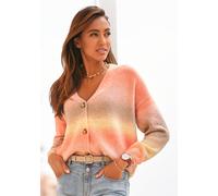 Strickjacke LASCANA, Damen, Gr. 36/38, bunt (apricot, gelb, braun), Strick, Obermaterial: 78% Polyacryl, 22% Polyester, mehrfarbig, figurumspielend hüftlang, V-Ausschnitt, Strickjacken Strickjacke, mi