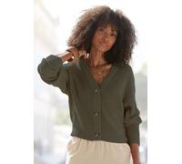 Strickjacke LASCANA, Damen, Gr. 40/42, grün (khaki), Strick, Obermaterial: 100% Baumwolle, unifarben, figurumspielend hüftlang, V-Ausschnitt, Strickjacken Strickjacke, mit V-Neck (97262418-40) khaki