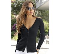 Strickjacke LASCANA Gr. 40/42, schwarz Damen Strickjacken Strandpullover mit Reißverschluss (53245630-40)