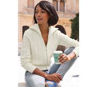 Strickjacke LASCANA, Damen, Gr. 44/46, creme, Strick, Obermaterial: 50% Baumwolle, 50% Polyacryl, unifarben, figurumspielend hüftlang, Strickjacken Strickjacke, mit Zopfstrickmuster, gemütlicher Cardi