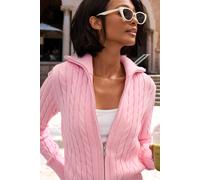 Strickjacke LASCANA, Damen, Gr. 44/46, rosé, Strick, Obermaterial: 50% Baumwolle, 50% Polyacryl, unifarben, figurumspielend hüftlang, Strickjacken Strickjacke, mit Zopfstrickmuster, gemütlicher Cardig