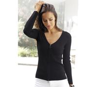 Strickjacke LASCANA Gr. 44/46, schwarz Damen Strickjacken Strandpullover mit Reißverschluss (53245630-44)