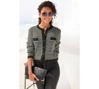 Strickjacke LASCANA Gr. 32/34, schwarz-weiß (schwarz-weiß kariert) Damen Strickjacken (81925966-32) schwarz-weiß kariert