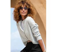 Strickjacke LASCANA, Herren, Gr. 44/46, grau meliert, Strick, Obermaterial: 55% Polyester, 30% Polyacryl, 13% Polyamid, 2% Elasthan, unifarben, figurumspielend hüftlang, Rundhals, Ärmel mit Ärmelschli