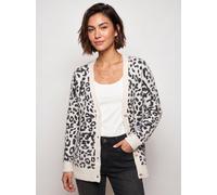 Strickjacke LASCANA "in flauschiger Qualität mit Leomuster und lässiger Oversize-Form", Damen, Gr. 36/38, beige (beige, schwarz), Strick, Obermaterial: 50% Polyamid, 30% Viskose, 20% Polyester, gemust