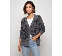 Strickjacke LASCANA "in flauschiger Qualität mit Leomuster und lässiger Oversize-Form", Damen, Gr. 40/42, grau (anthrazit, schwarz), Strick, Obermaterial: 50% Polyamid, 30% Viskose, 20% Polyester, gem