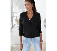 Strickjacke LASCANA, Damen, Gr. 40/42, schwarz, Strick, Obermaterial: 100% Kaschmir, unifarben, figurumspielend hüftlang, V-Ausschnitt, Rippstrickbündchen, Strickjacken Strickjacke, weiche Kaschmirstr