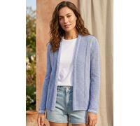 Strickjacke LAURA SCOTT "aus leichtem, kühlen Bändchengarn", Damen, Gr. 36/38, blau (hellblau), Strick, Obermaterial: 65% Polyacryl, 35% Nylon, unifarben, Basic, figurumspielend hüftlang, Rippbündchen