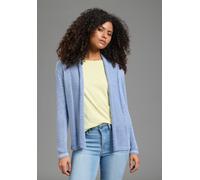 Strickjacke LAURA SCOTT "aus leichtem, kühlen Bändchengarn", Damen, Gr. 40/42, hellblau, Strick, Obermaterial: 65% Polyacryl, 35% Nylon, unifarben, Basic, figurumspielend hüftlang, Rippbündchen, Stric