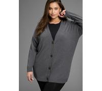 Strickjacke LAURA SCOTT CURVE, Damen, Gr. 56/58, anthrazit mélange, Feinstrick, Obermaterial: 50% Viskose, 28% Polyester, 22% Polyamid, unifarben, figurumspielend Po-bedeckend, V-Ausschnitt, Rippbündc