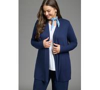 Strickjacke LAURA SCOTT CURVE "Große Größen", Damen, Gr. 52/54, blau (marine), Feinstrick, Obermaterial: 95% Viskose, 5% Elasthan, unifarben, Basic, figurumspielend Po-bedeckend, tiefer V-Ausschnitt, 