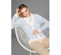 Strickjacke LAURA SCOTT, Damen, Gr. 40/42, weiß (hellblau, sanftes weiß), Grobstrick, Obermaterial: 50% Baumwolle, 50% Polyacryl, gemustert, gestreift, figurumspielend hüftlang, V-Ausschnitt, Rippbünd