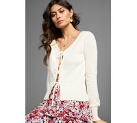 Strickjacke LAURA SCOTT, Damen, Gr. 40/42, weiß (wollweiß), Feinstrick, Obermaterial: 50% Baumwolle, 50% Polyacryl, unifarben, figurumspielend taillenbedeckt, V-Ausschnitt, Strickjacken Strickjacke, m