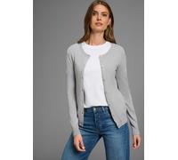 Strickjacke LAURA SCOTT, Damen, Gr. 44/46, grau (grau, mel), Feinstrick, Obermaterial: 70% Viskose, 30% Polyamid, unifarben, Basic, figurumspielend hüftlang, Rundhals, Rippstrickbündchen, Strickjacken